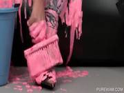 Wam Blonde Sexy Lesbo Gets Body Painted With A Brush