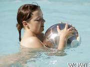 Lesbo Teen In The Pool Kisses And Has Fun 