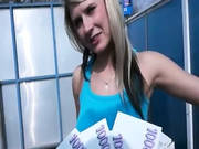 Blonde Czech Babe Rides A Cock In Public For Fast Money