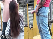 Public Sex Threesome On Bulldozer