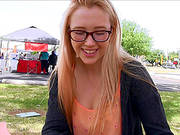 Amateur Hottie With Glases Flashes Her Shaved Pussy In Public