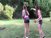 College Coeds Play Drunk Sloshball Outdoors