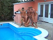 Pulling Blondes Hair During Double Penetration By Frat Guys By The Pool
