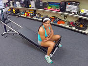 Sporty Girl Gets Her Shaved Pussy Fucked While Exercising