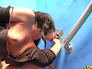 Naughty Brunette Teenie Fingers Her Twat While Sucking A Black Cock