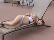 Busty White Bbw Gets All Tied Up By The Pool