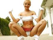 Skinhead Babe Cj Slammed By The Poolside