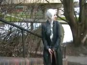 White-haired Chick In Public Masturbates