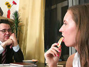Bitchy Russian Chick Performs Her Oral Skills To Mature Man