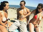 Two Babes Fondle Dude On The Beach And Gives Him Heads Indoor