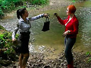 Couple Of Horny Chicks Get Horny And Start A Fight In Mud Lake