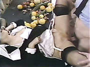 Two Randy Guys Fuck One Dirty Harlot Right On The Floor