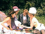 Sexually Excited German Girls Wearing Vintage Costumes Strip At The Picnic