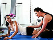 Sex Appeal Yoga Instructor Gets Horny And Starts To Flirt With Sexy Brunette Client