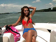 Oversexed Brunette Babe Gives Deepthroat Blowjob On A Yacht