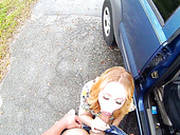 Wanton Blond Haired Streetwalker Sucks Hard Cock Of Her Customer Outdoors