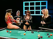 Bunch Of Hungry Lesbo Babes Fucked Each Other With Strapon On Billiard Table