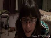 Sexy Nerd In Stocking Fingering On Floor