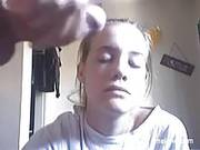 Blonde Girlfriend Wait For Her Cum Facial On Cam