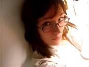 Cute Brunette In Glasses Fingers Her Sweet Pussy