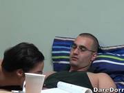 Busty Amateur Girl Took Off Her Bra In Front Of Her Nerdy Friends, While They Were Studying