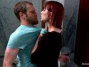 Red Haired Lady Spreads Her Legs Wide Open, So Her Sex Slave Could Finger Her Hairy Cunt
