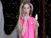 Pigtailed Teen Loves It In The Nature