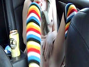 Masturbation In The Car Along Sleazy Teen