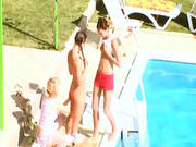 Three Teenies Secret Fucking By The Pool