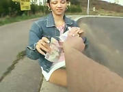 Nasty Amateur Flashing Her Tits And Cum Swallowing In Public