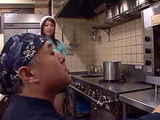 Luscious Japanese Babe With Big Tits Gives Her Guy A Rousing Tit Job In The Kitchen