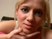 Blond Babe Licking Her Fingers And Shows Her Tits In Homemade Video