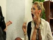 Nasty Fetish Lesbian Gets Bukkake In Her Face