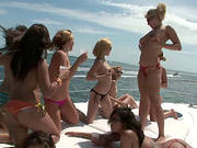 Hot Lesbians In Sexy Bikinis With Lovely Natural Tits Masturbating In An Orgy Outdoor In A Yacht