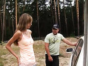 Pretty Girl Showing Tits In The Forest
