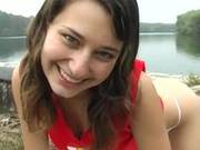 Brunette With Dildo Outside