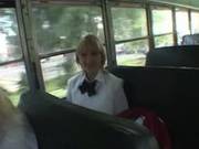 Blonde School Girl And Asian Guy In The Bus