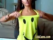 Sexy Brunette Teen With Smile On Yellow T Shirt Play O