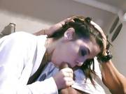 Brunette Gobbles Up A Throbbing Nob