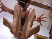 Charmingly Sexy Pussy Dildoing On The Glass