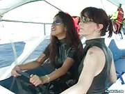 Sexy Asian Poses In Latex On The Boat