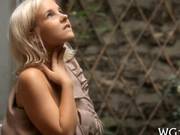 Blonde Babe Gets To Cares With A Umbrella 