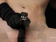 Hot Blonde Girl Toys Herself Wearing Satin Gloves