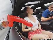 Big Tit Drills Big Dildo On Riding Car Window