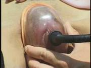 Granny Pumps Her Pussy To Prepare It For Two Big Cocks In Front Of Her Villa