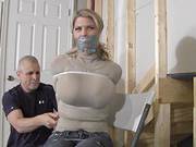 Chesty Blonde Restrained With Zip Ties & Gagged