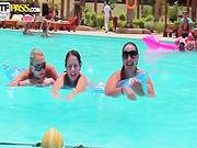Bunch Of Chubby Female Asses Swim In The Pool