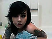 Raven Haired Emo Bitch With Tattooes Takes Dirty Shower