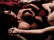 Two Horny Big Breasted Babes Play With Big Black Dildo