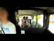 Fun Time Couple In Backseat Taxi Threesome